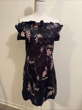 Rebecca Taylor Navy Off-the-Shoulder Floral Mini Dress